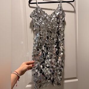 Shimmering Silver Disc Mini Dress